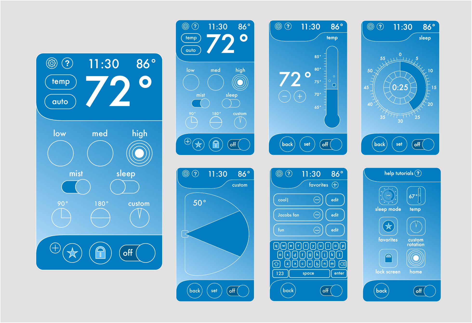 Dyson fan touchscreen image shows several different screens of prototype